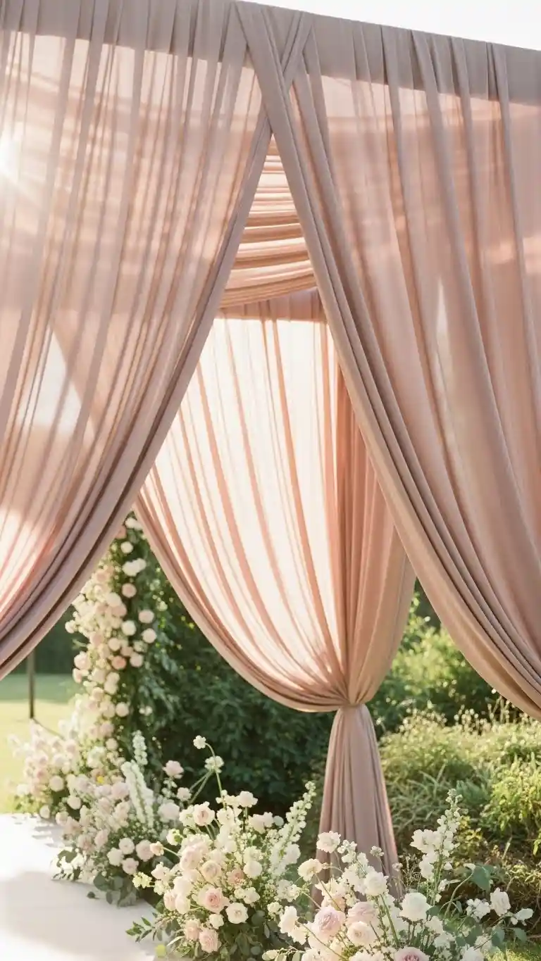 21 Pink Wedding Ceremony Decor Ideas That Feel Soft & Dreamy 10 Mauve-Pink Drapery for a Soft and Dreamy Ceremony Atmosphere