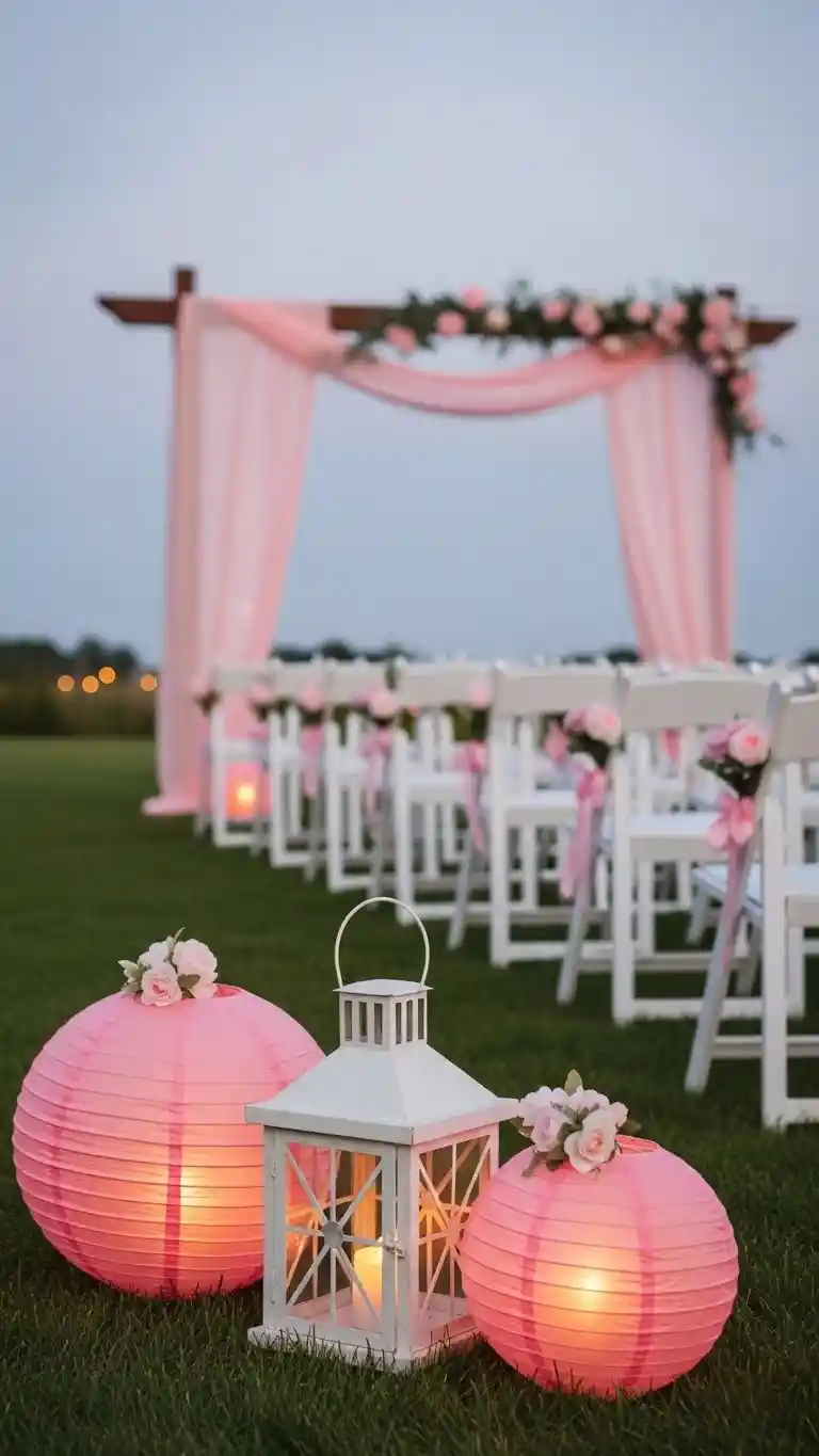 21 Pink Wedding Ceremony Decor Ideas That Feel Soft & Dreamy 11 Pastel Pink Lantern Decor for Soft Lighting and Charming Detail