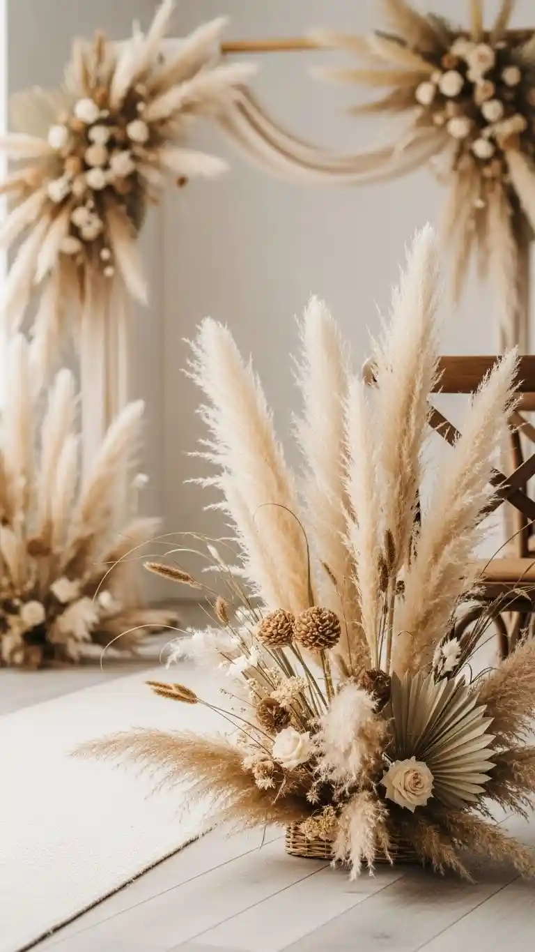 21 Neutral Wedding Ceremony Décor Ideas You’ll Love 14 Textured Pampas Grass Accents for a Trendy Yet Timeless Feel