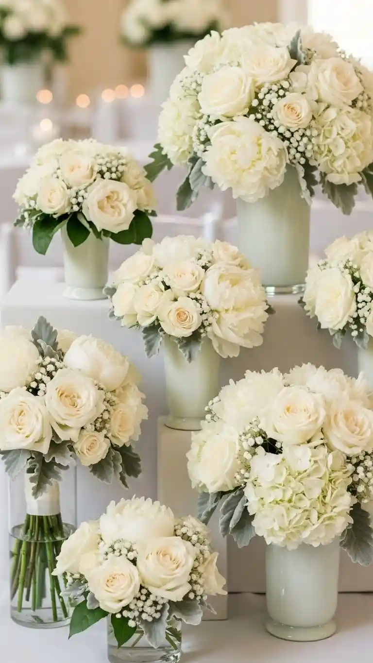 21 Neutral Wedding Ceremony Décor Ideas You’ll Love 5 Soft Ivory Floral Arrangements for a Gentle Ceremony Atmosphere