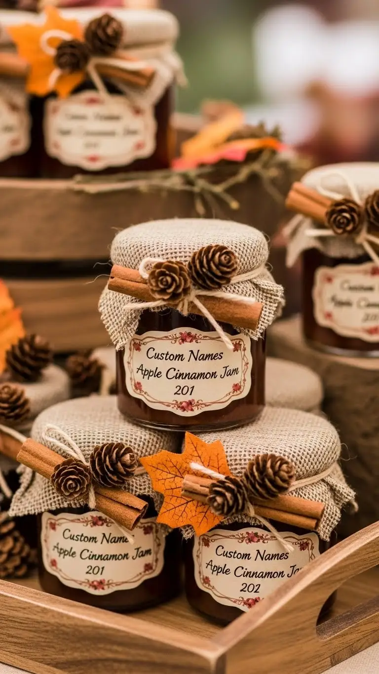 Jam Wedding Favors: Unique Ideas for Memorable Weddings 17 Apple Cinnamon Jam with Seasonal Decoration