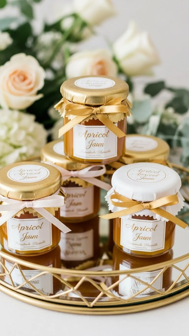 Jam Wedding Favors: Unique Ideas for Memorable Weddings 10 Apricot Jam with Gold Foil Accents
