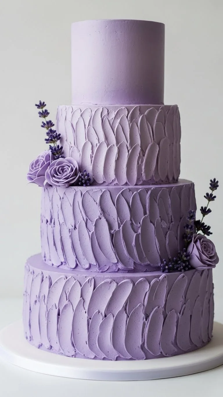 Lavender Wedding Cakes Ideas for a Timeless Celebration 19 Artistic Textured Lavender Wedding Cake with Sculpted Layers
