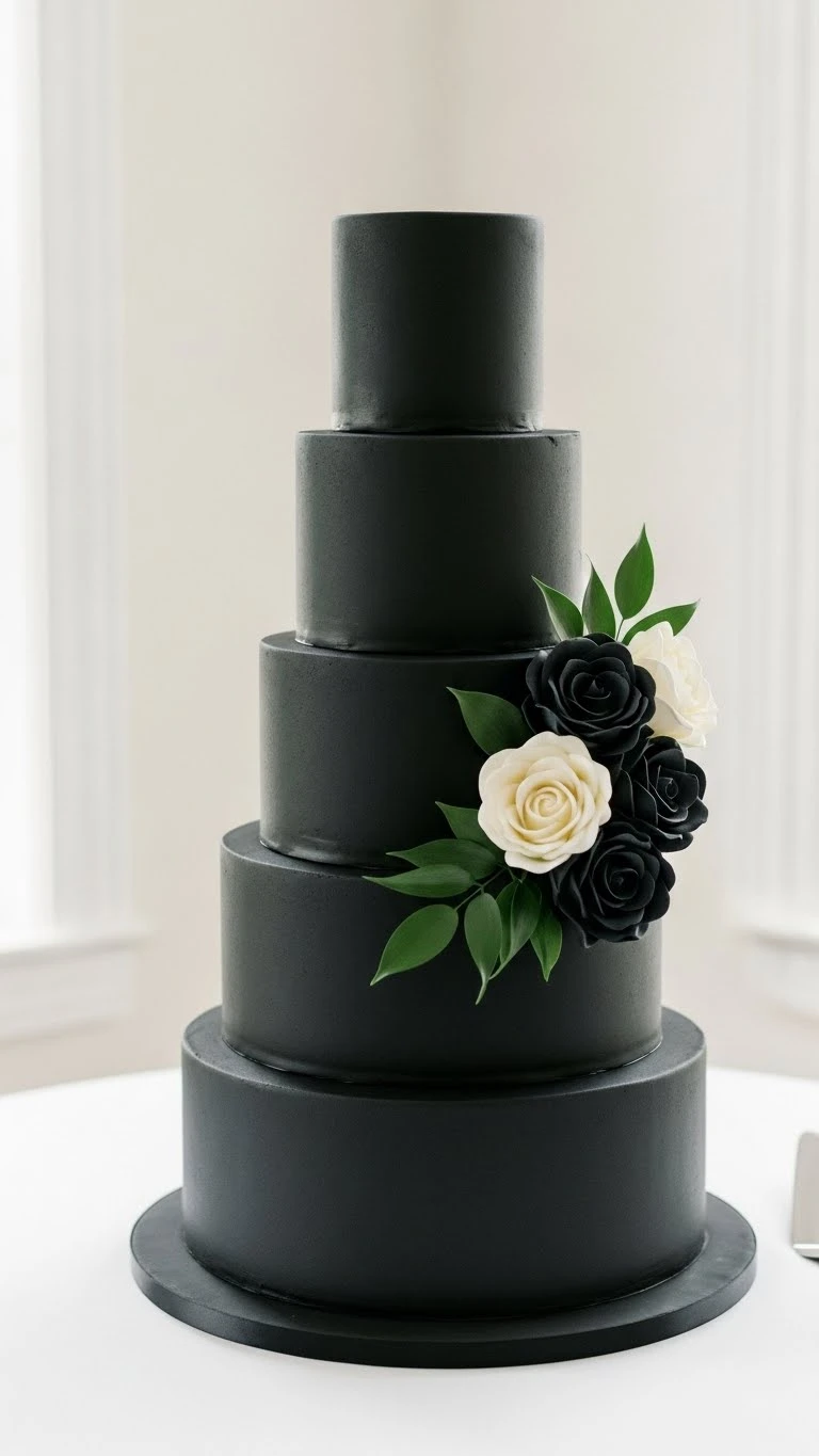 Black Wedding Cakes Ideas for a Luxe Celebration 18 Black Wedding Cake with Minimalist Tiered Design