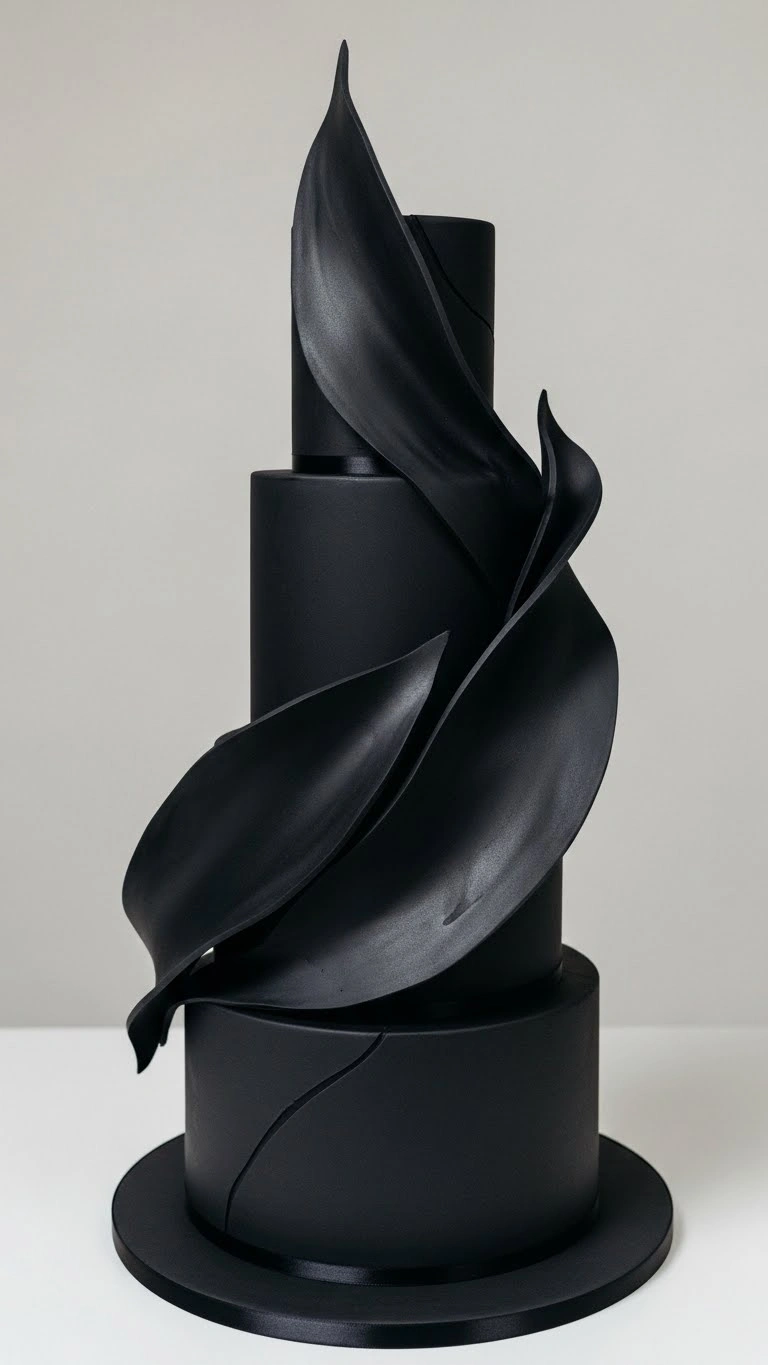 Black Wedding Cakes Ideas for a Luxe Celebration 16 Black Wedding Cake with Sculptural Elements