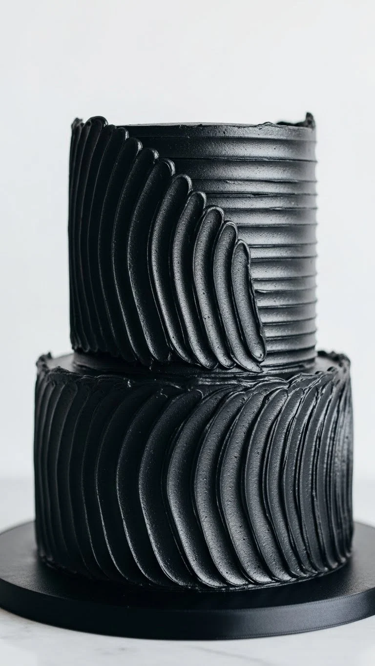 Black Wedding Cakes Ideas for a Luxe Celebration 8 Black Wedding Cake with Textured Buttercream Layers