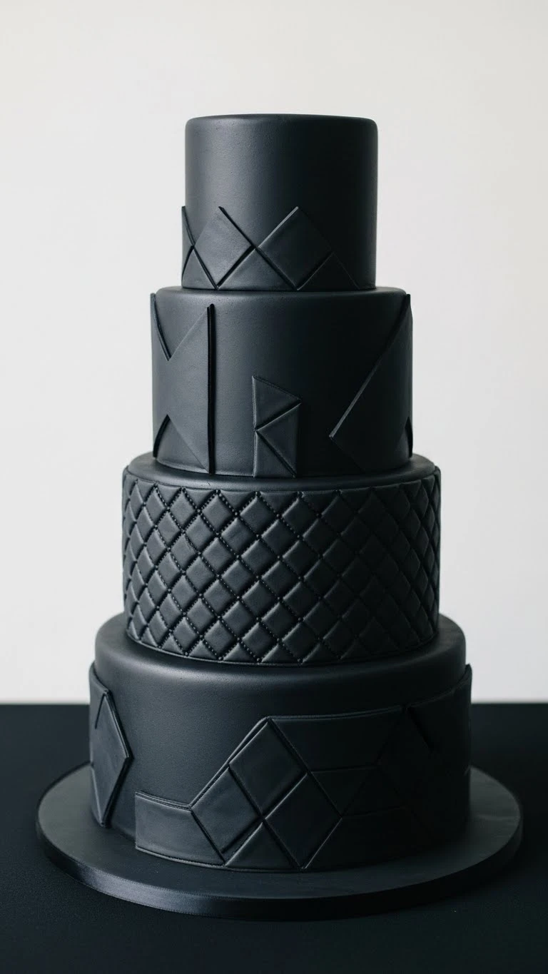 Black Wedding Cakes Ideas for a Luxe Celebration 20 Black Wedding Cake with Textured Fondant Panels