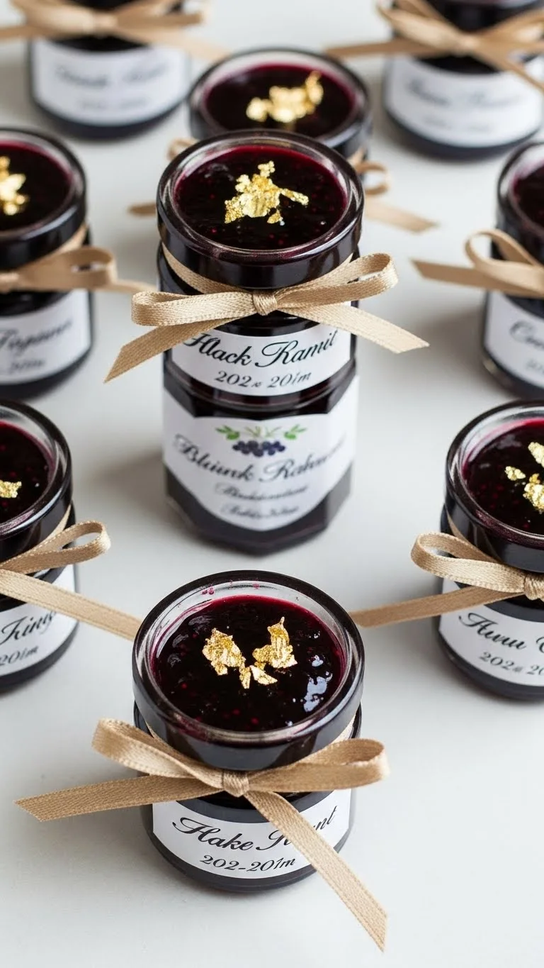 Jam Wedding Favors: Unique Ideas for Memorable Weddings 20 Blackcurrant Jam with Gold Leaf Toppings