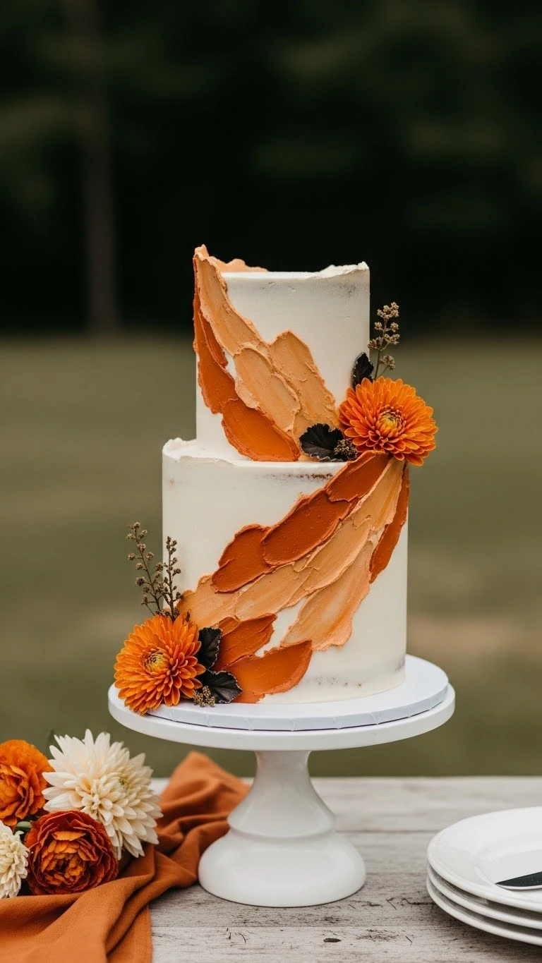 Orange Wedding Cakes Ideas That Steal the Spotlight 11 Bohemian Orange Wedding Cakes with Artistic Expression