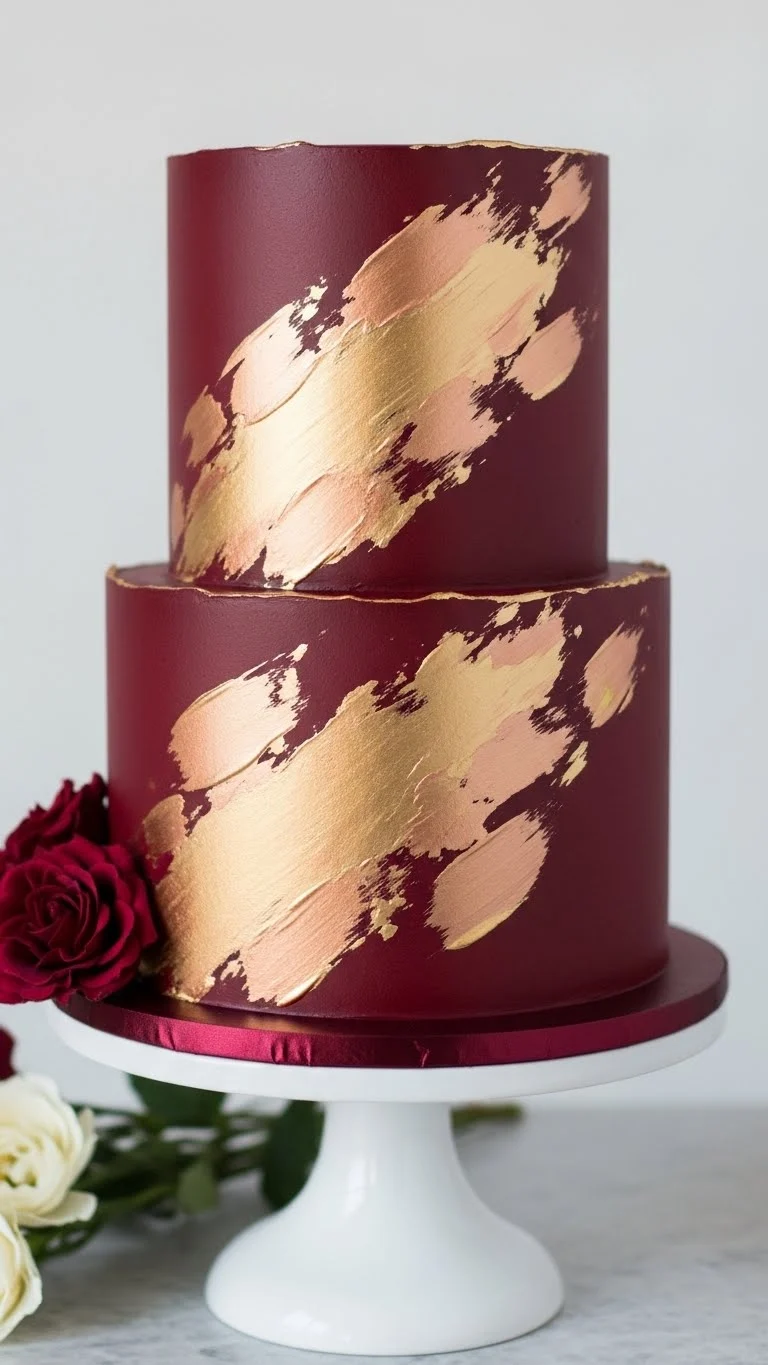Burgundy Wedding Cake Ideas That Wow Your Guests 6 Burgundy Metallic Brushstroke Cake