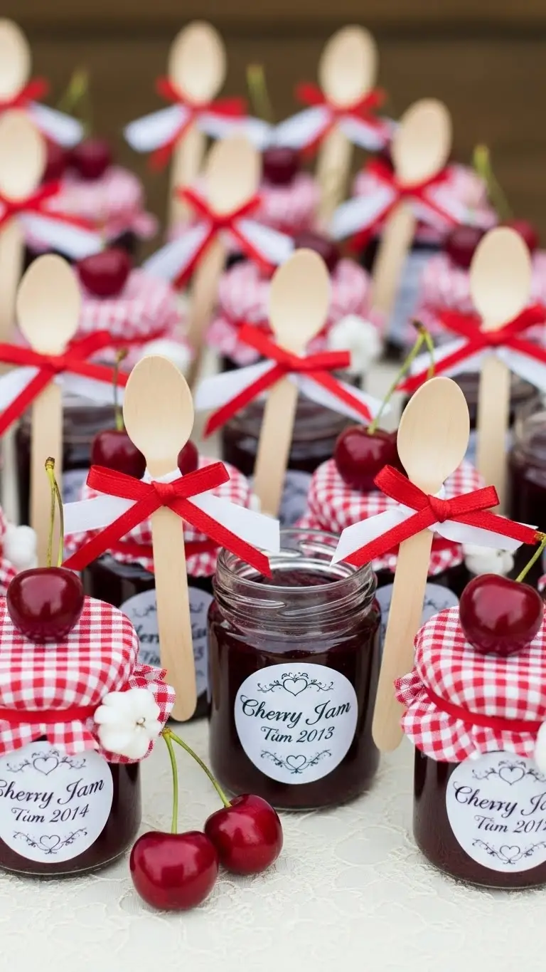 Jam Wedding Favors: Unique Ideas for Memorable Weddings 15 Cherry Jam with Personalized Mini Spoons