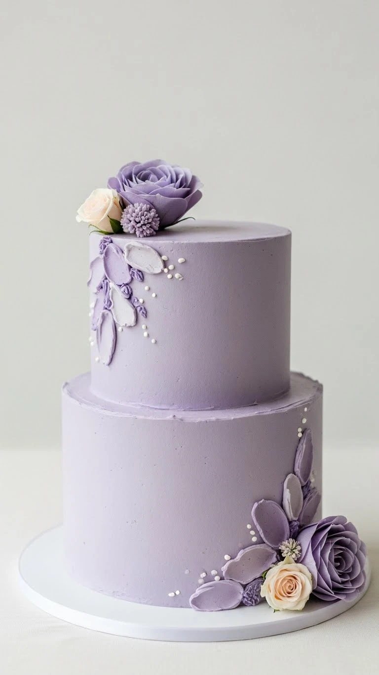 Lavender Wedding Cakes Ideas for a Timeless Celebration 5 Classic Buttercream Lavender Wedding Cake with Soft Floral Accents