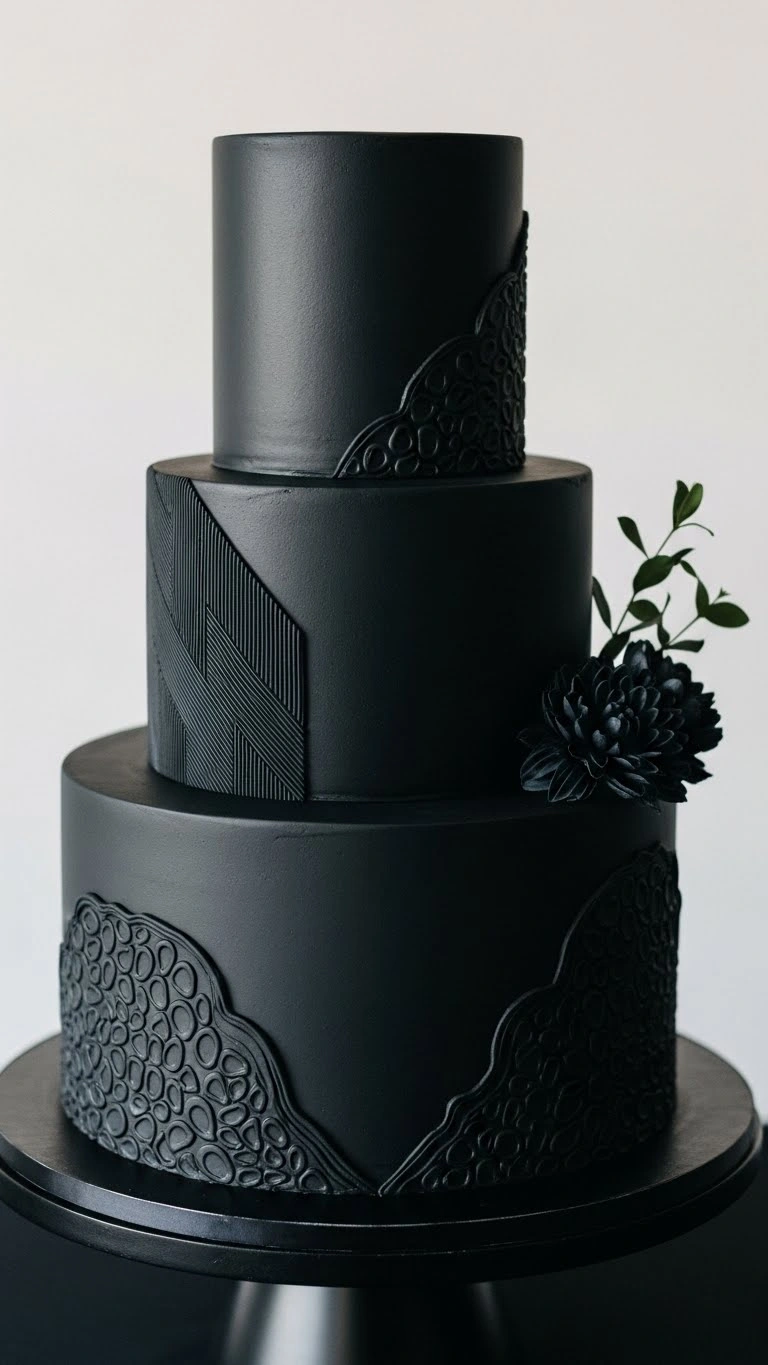 Black Wedding Cakes Ideas for a Luxe Celebration 5 Classic Matte Black Wedding Cake with Minimalist Detailing