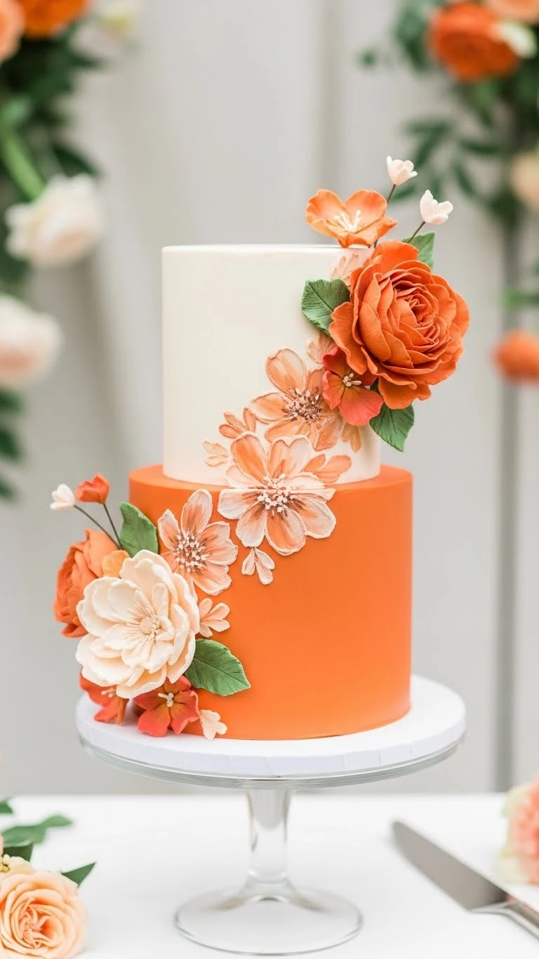 Orange Wedding Cakes Ideas That Steal the Spotlight 8 Floral Inspired Orange Wedding Cakes