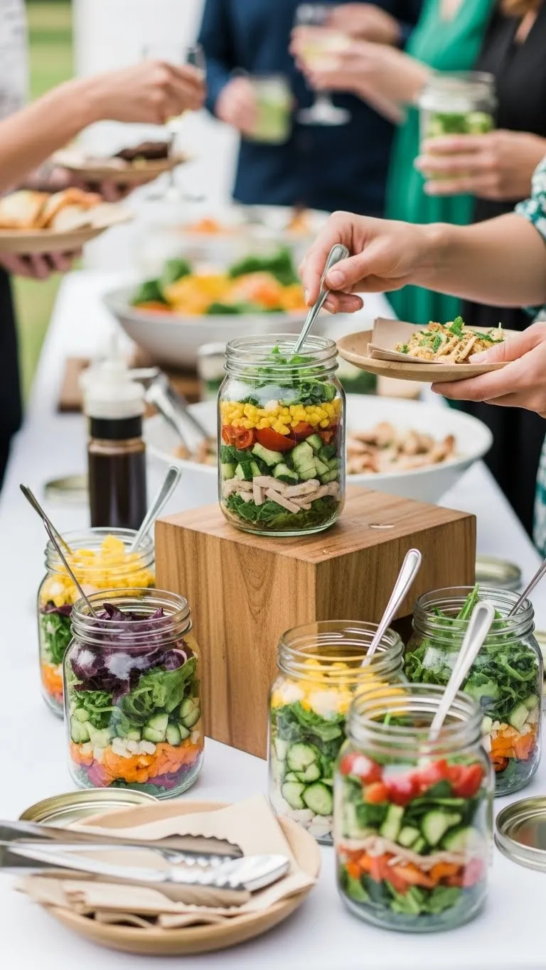 Wedding Food Station: 21 Ideas to Delight Your Guests 14 Interactive Salad Jar Station
