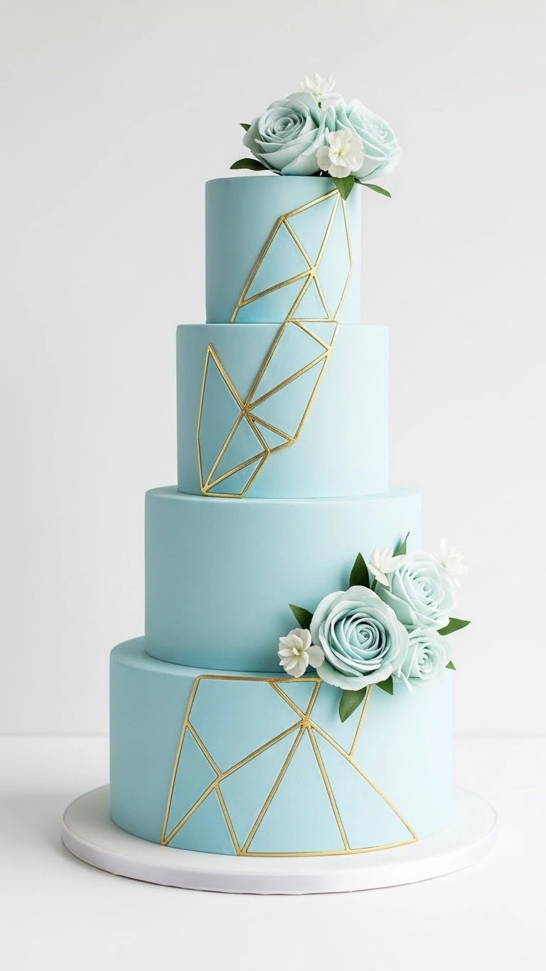 Light Blue Wedding Cake Ideas for a Dreamy Celebration 17 Light Blue Wedding Cake with Geometric Details