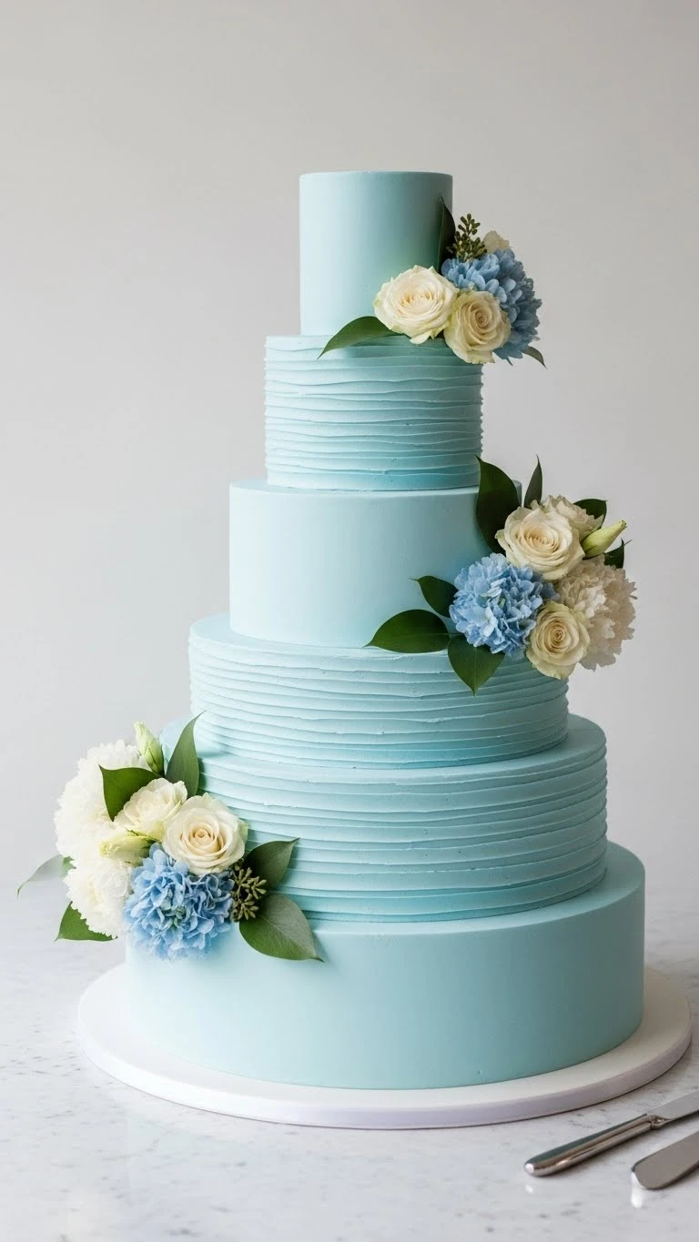 Light Blue Wedding Cake Ideas for a Dreamy Celebration 23 Light Blue Wedding Cake with Layered Tier Heights