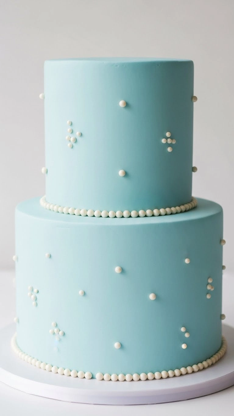 Light Blue Wedding Cake Ideas for a Dreamy Celebration 10 Light Blue Wedding Cake with Pearl Details