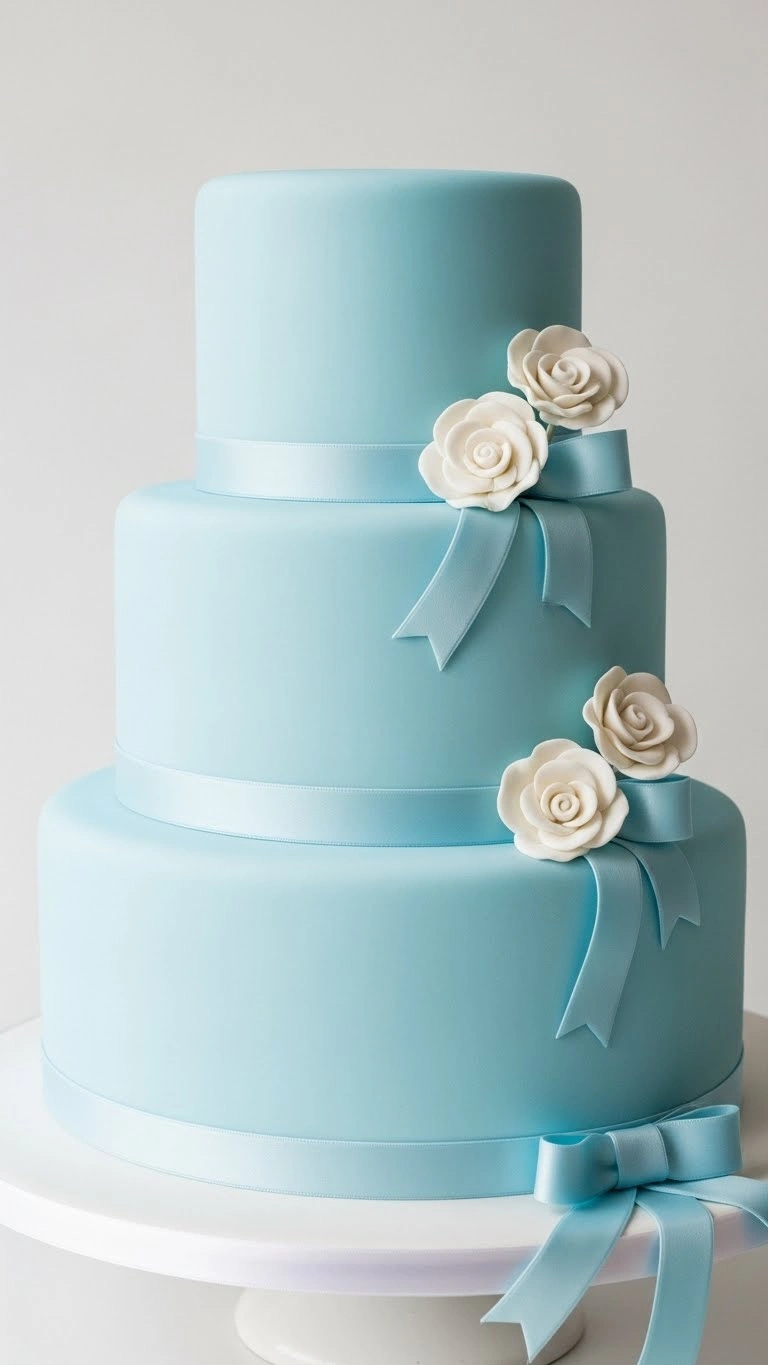 Light Blue Wedding Cake Ideas for a Dreamy Celebration 24 Light Blue Wedding Cake with Soft Ribbon Detailing