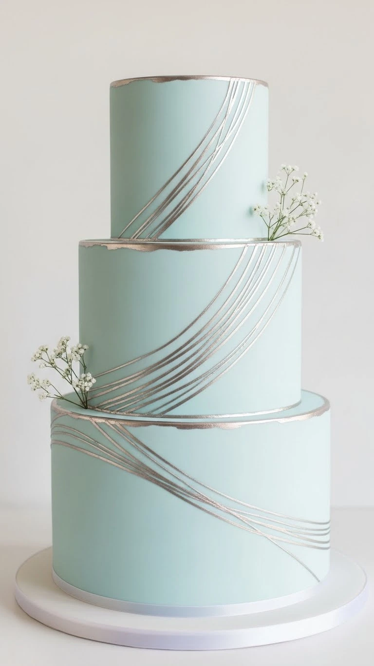 Light Blue Wedding Cake Ideas for a Dreamy Celebration 15 Light Blue Wedding Cake with Subtle Metallic Accents