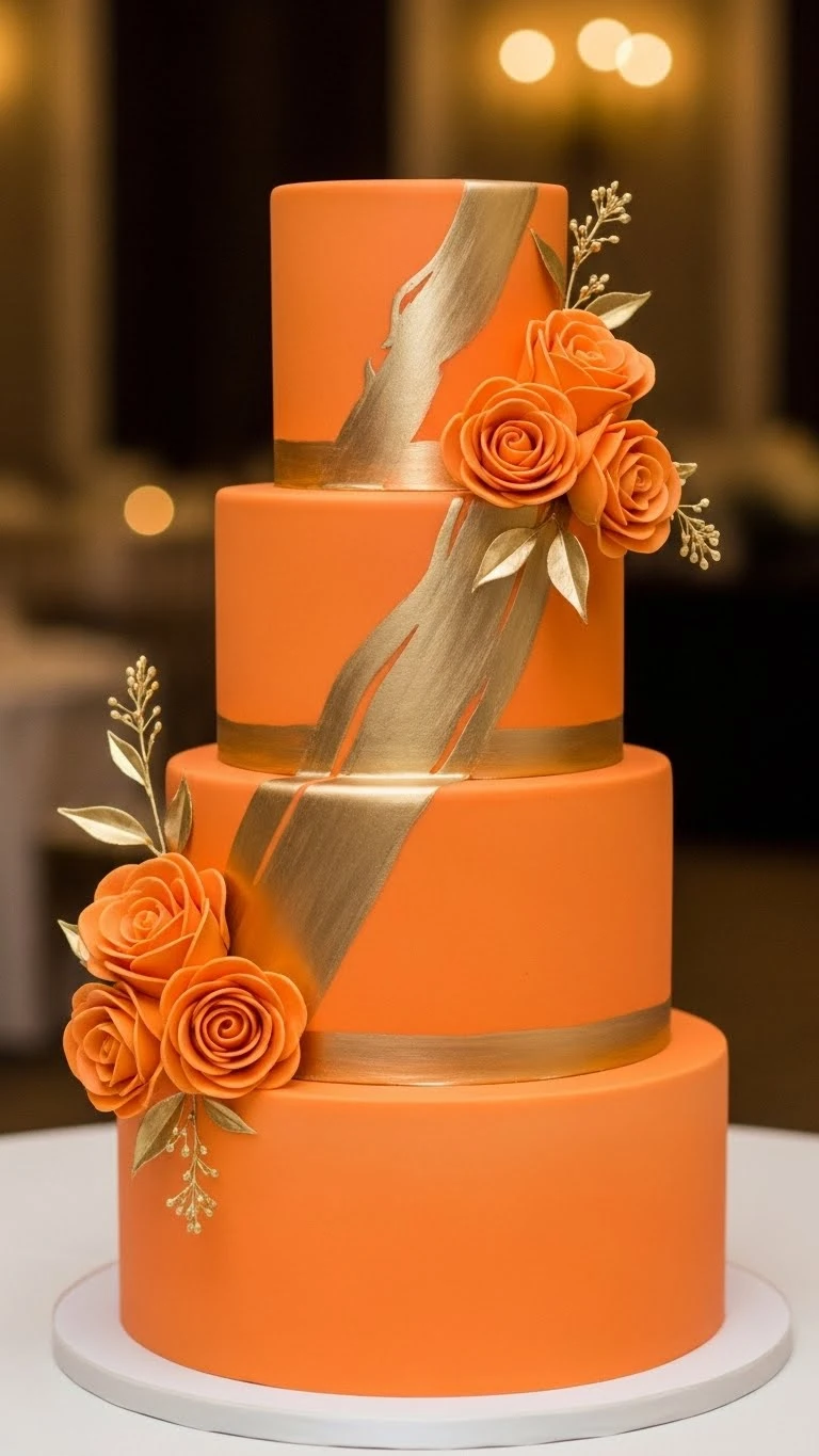 Orange Wedding Cakes Ideas That Steal the Spotlight 12 Luxury Gold-Accented Orange Wedding Cakes