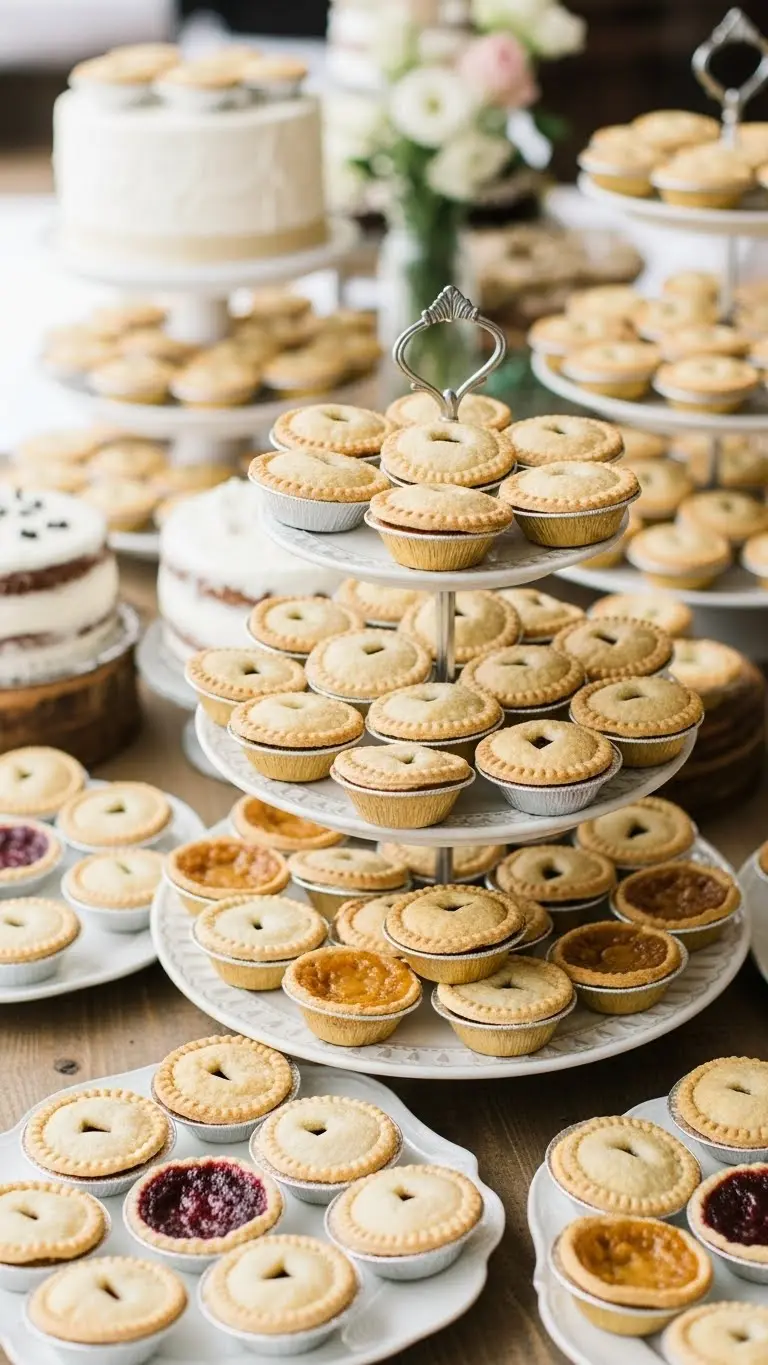 Unique Wedding Cake Alternatives for a Modern Twist 17 Mini Pie Wedding Cake Alternative Display