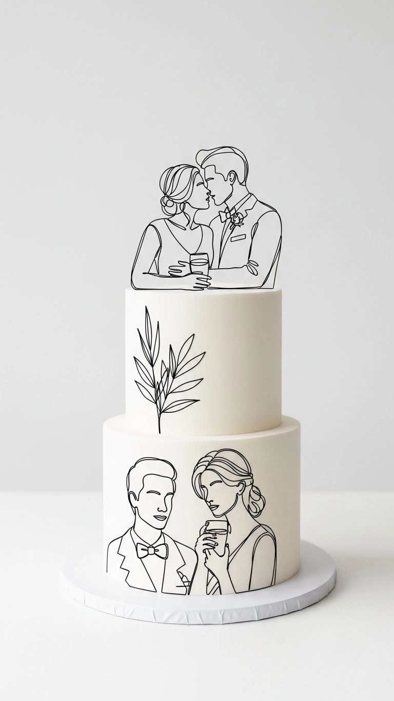 Small Wedding Cakes That Make a Big Impression 19 Minimal Line-Art Wedding Cakes