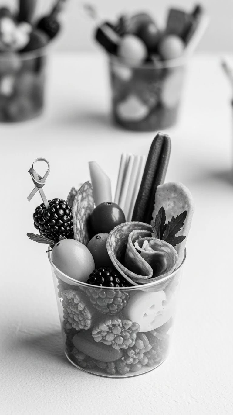 Classy Wedding Charcuterie Cup Ideas Guests Will Love 12 Minimalist Monochrome Classy Wedding Charcuterie Cup