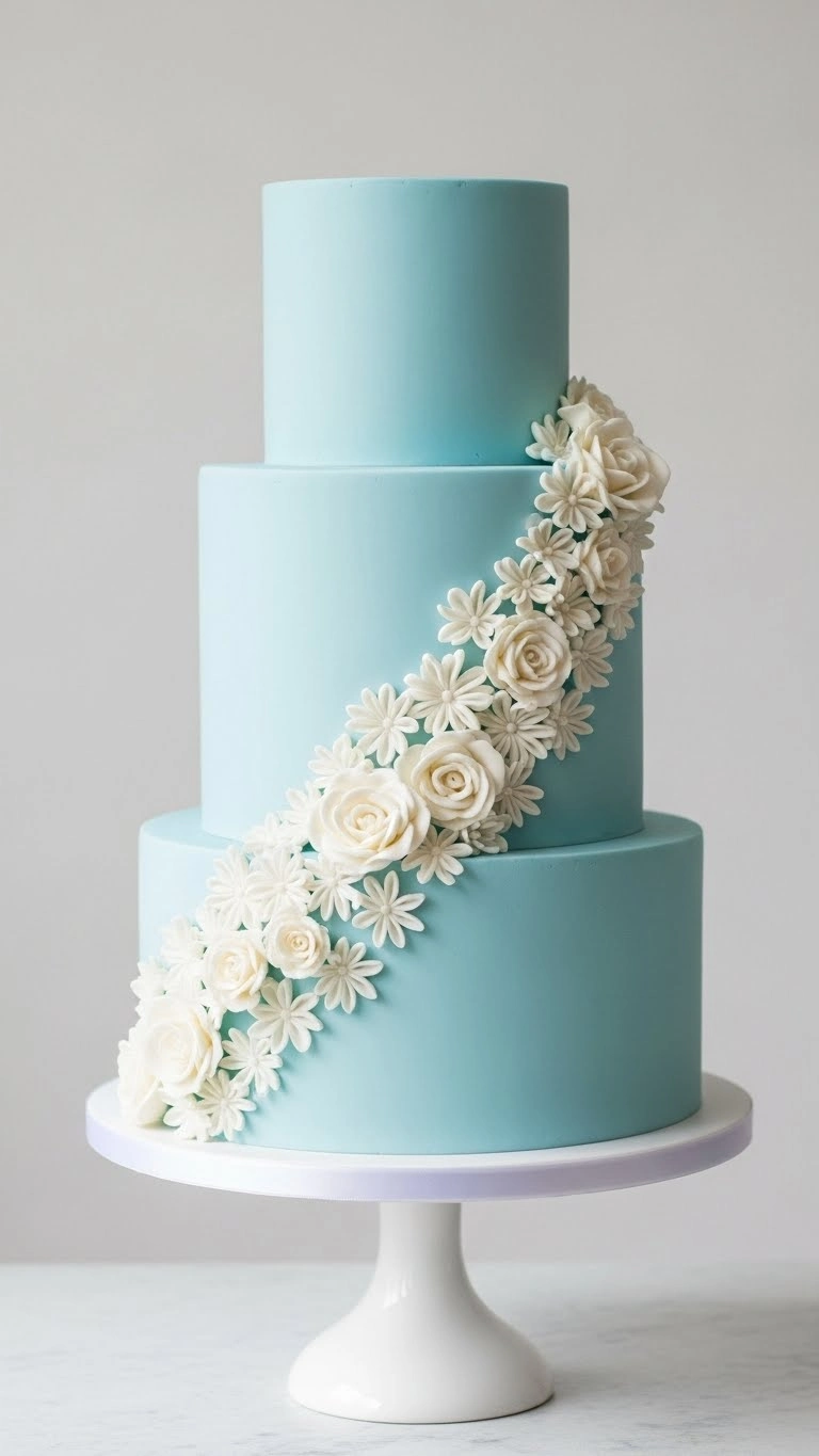 Light Blue Wedding Cake Ideas for a Dreamy Celebration 11 Modern Smooth Fondant Light Blue Wedding Cake