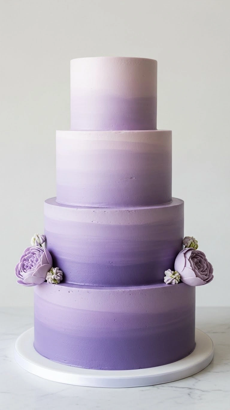 Lavender Wedding Cakes Ideas for a Timeless Celebration 6 Ombre Lavender Wedding Cake with Seamless Color Transitions