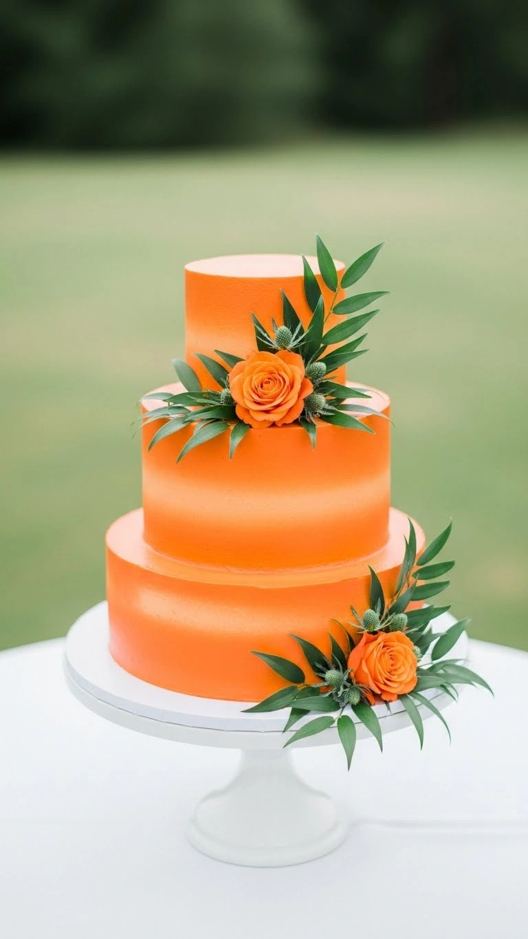 Orange Wedding Cakes Ideas That Steal the Spotlight 17 Orange Wedding Cakes with Greenery Details