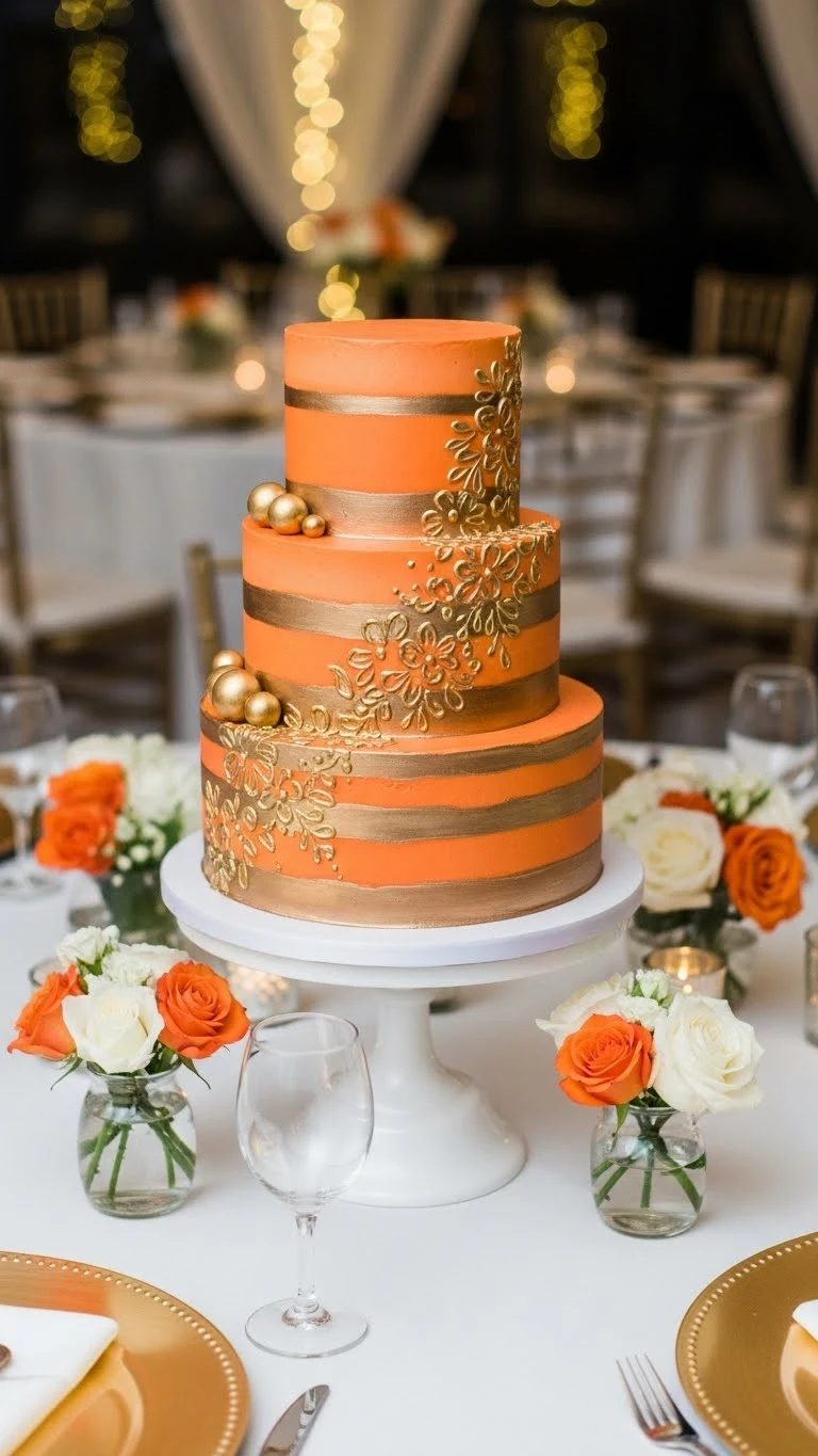 Orange Wedding Cakes Ideas That Steal the Spotlight 21 Orange Wedding Cakes with Metallic Accents