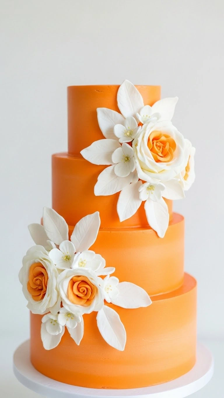 Orange Wedding Cakes Ideas That Steal the Spotlight 15 Orange Wedding Cakes with White Floral Accents
