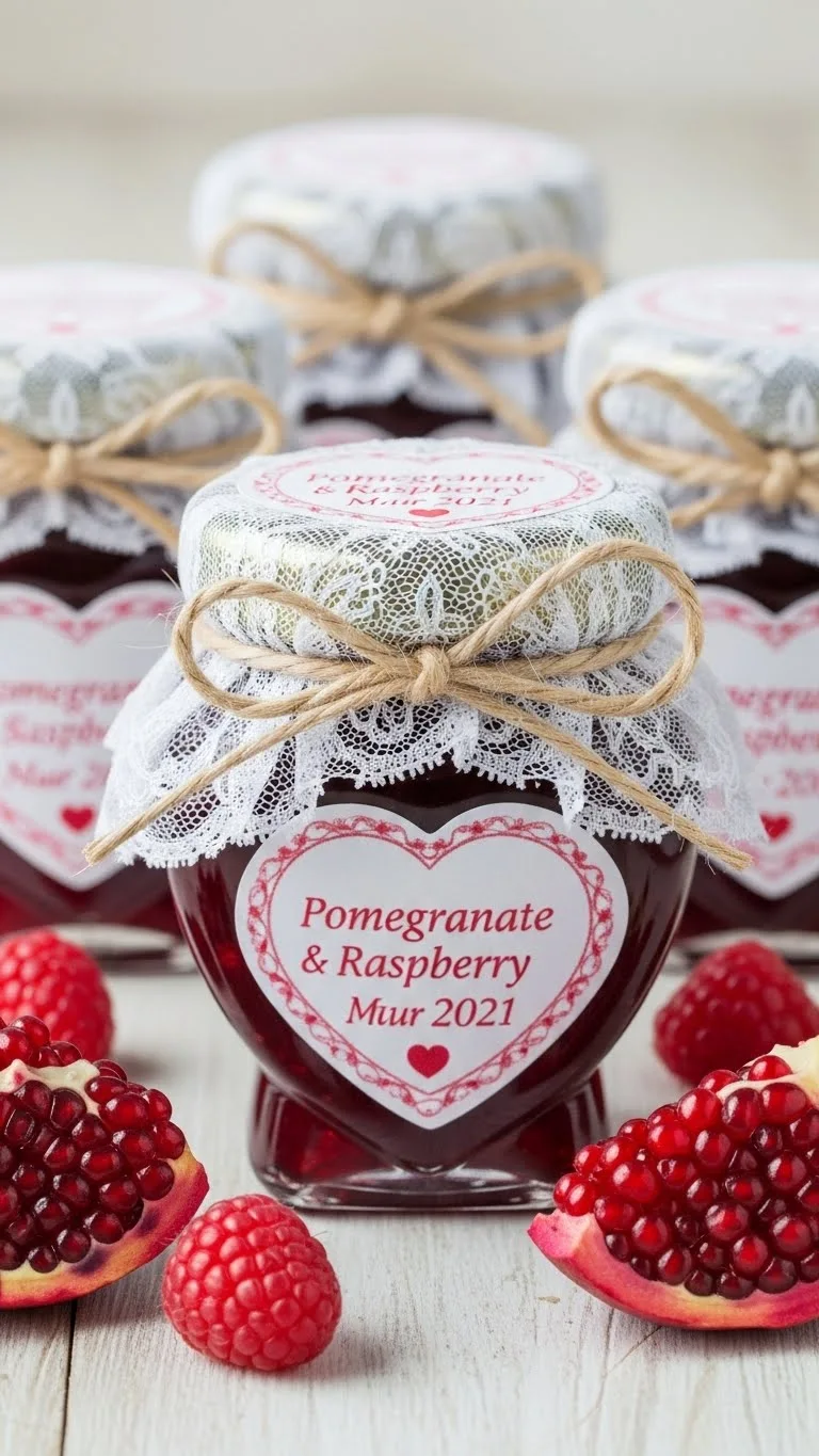 Jam Wedding Favors: Unique Ideas for Memorable Weddings 25 Pomegranate and Raspberry Jam in Clear Heart Jars