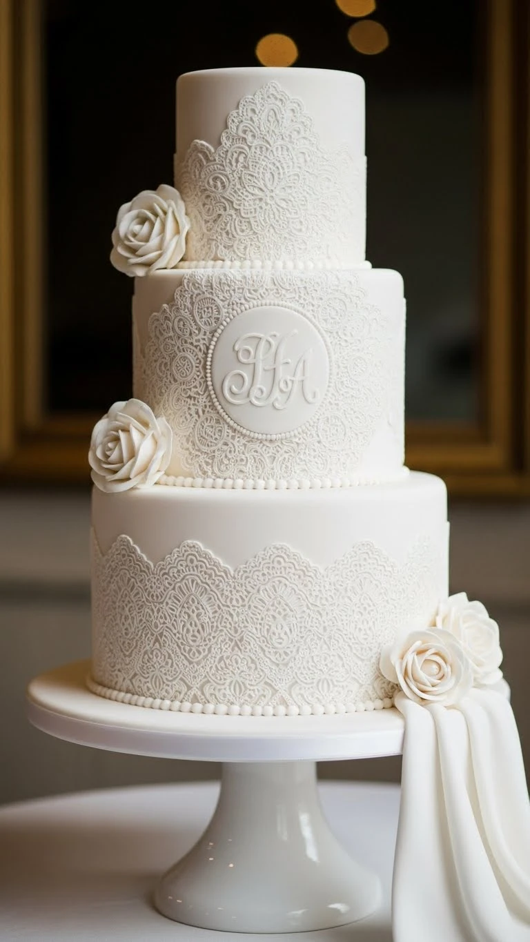 Luxury Wedding Cakes Ideas That Define Modern Elegance 14 Romantic Lace Inspired Luxury Wedding Cakes