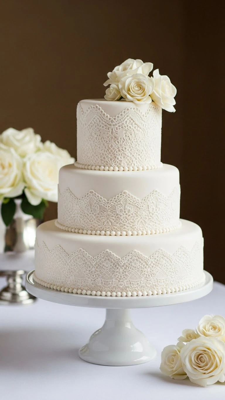 Small Wedding Cakes That Make a Big Impression 20 Romantic Lace-Style Small Wedding Cakes