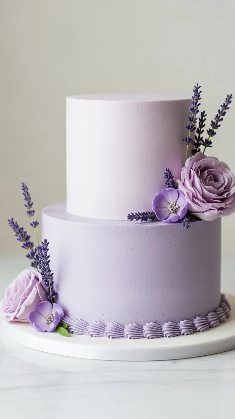 Lavender Wedding Cakes Ideas for a Timeless Celebration 18 Single-Tier Lavender Wedding Cake with Elevated Styling