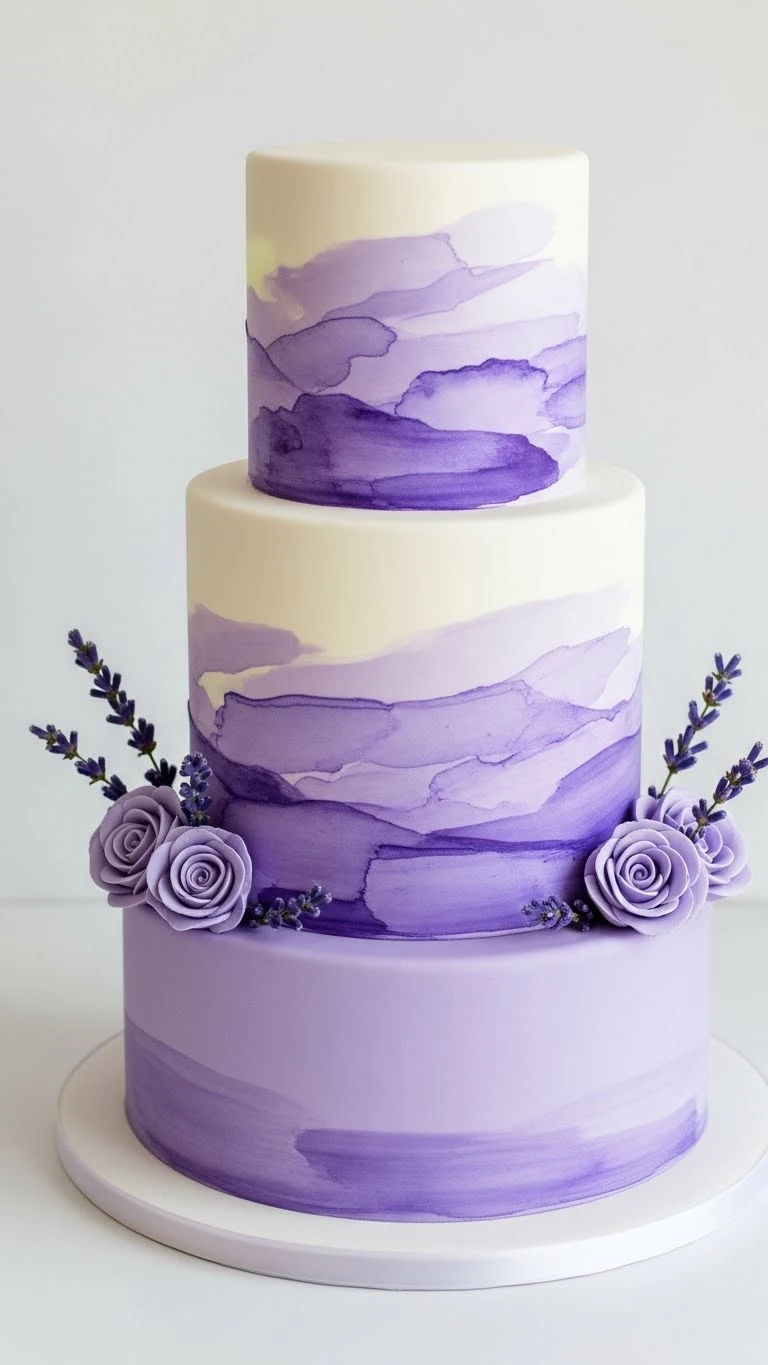 Lavender Wedding Cakes Ideas for a Timeless Celebration 13 Watercolor Lavender Wedding Cake Artistry