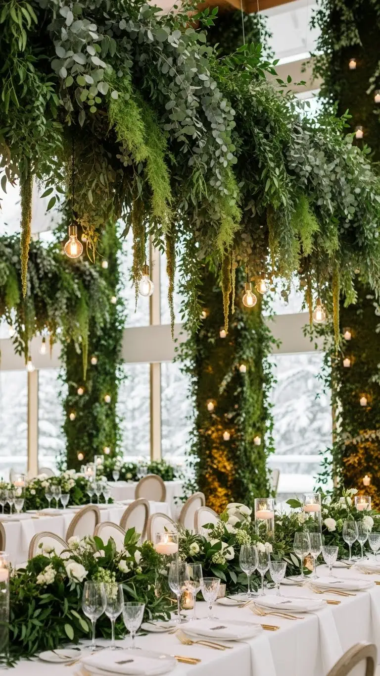 Winter Wedding Ideas That Feel Romantic & Timeless 24 Winter Wedding Ideas Featuring Indoor Greenery Installations