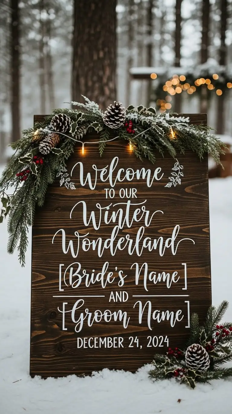 Winter Wedding Ideas That Feel Romantic & Timeless 23 Winter Wedding Ideas with Personalized Signage 1