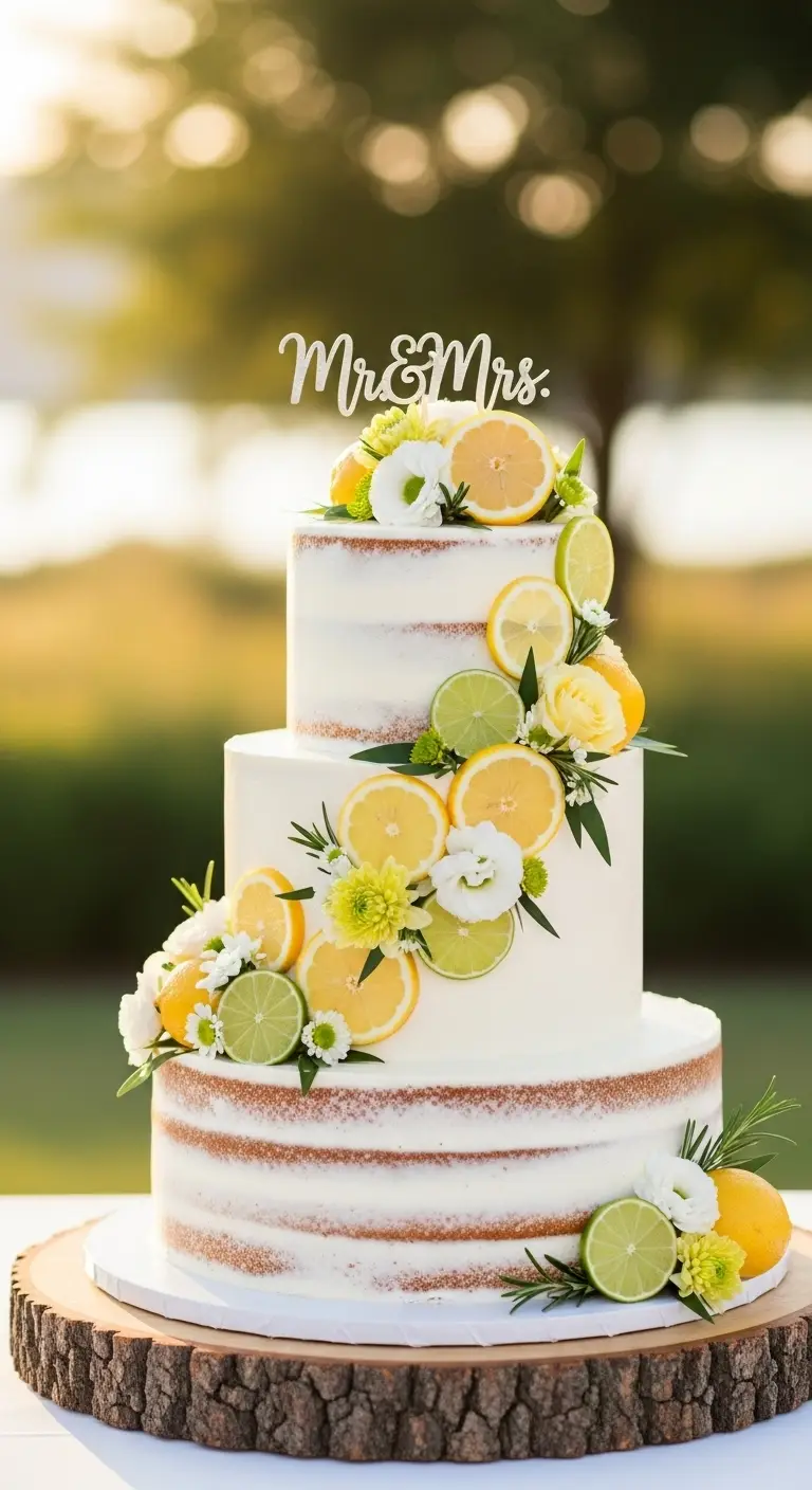 Neutral Ombre Wedding Cake Design Lemon-Lime Summer Wedding Cake
