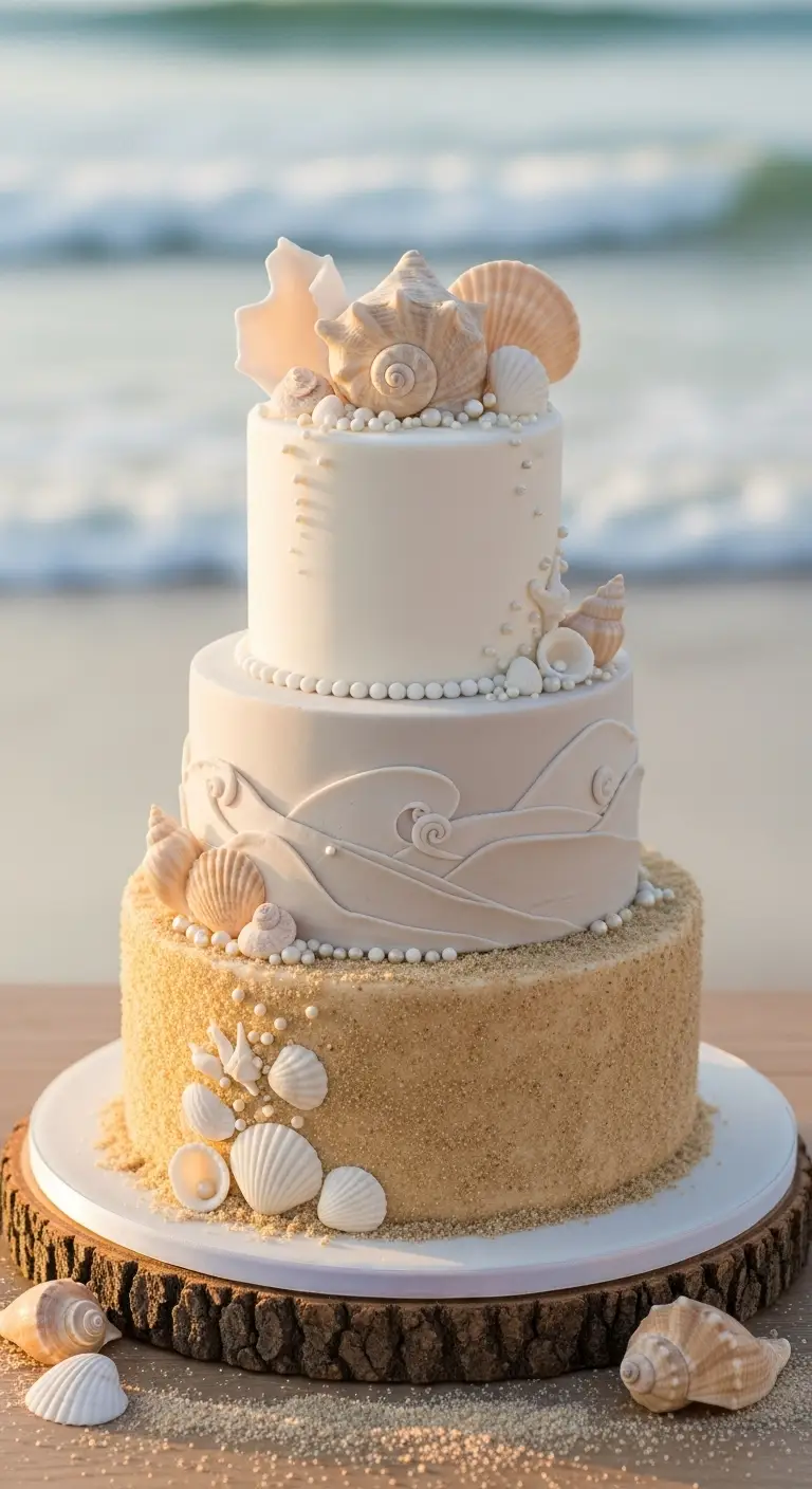 Neutral Ombre Wedding Cake Design 7. Sand and Shell Tiered Wedding Cake
