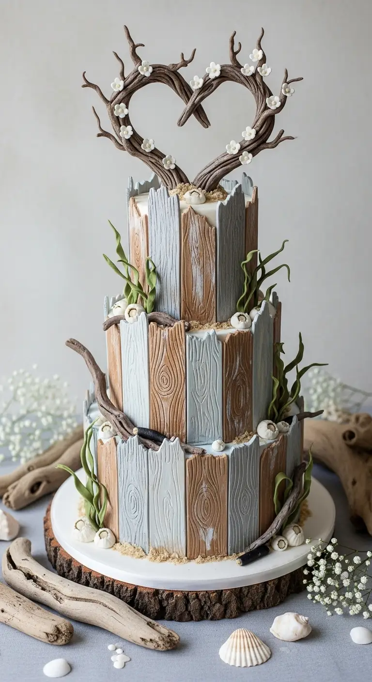 Neutral Ombre Wedding Cake Design 3. Driftwood Inspired Wedding Cake