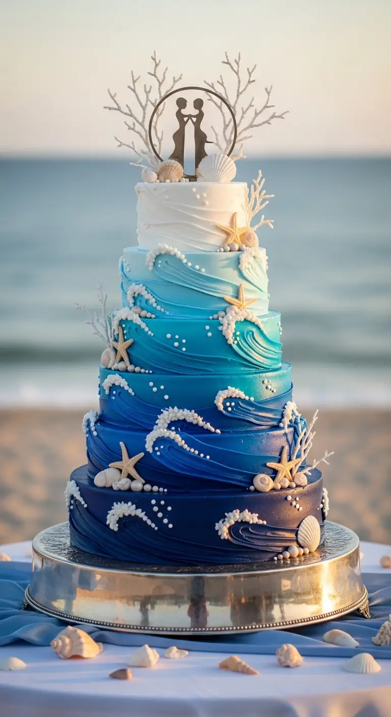 Neutral Ombre Wedding Cake Design 2. Ombre Ocean Wave Wedding Cake
