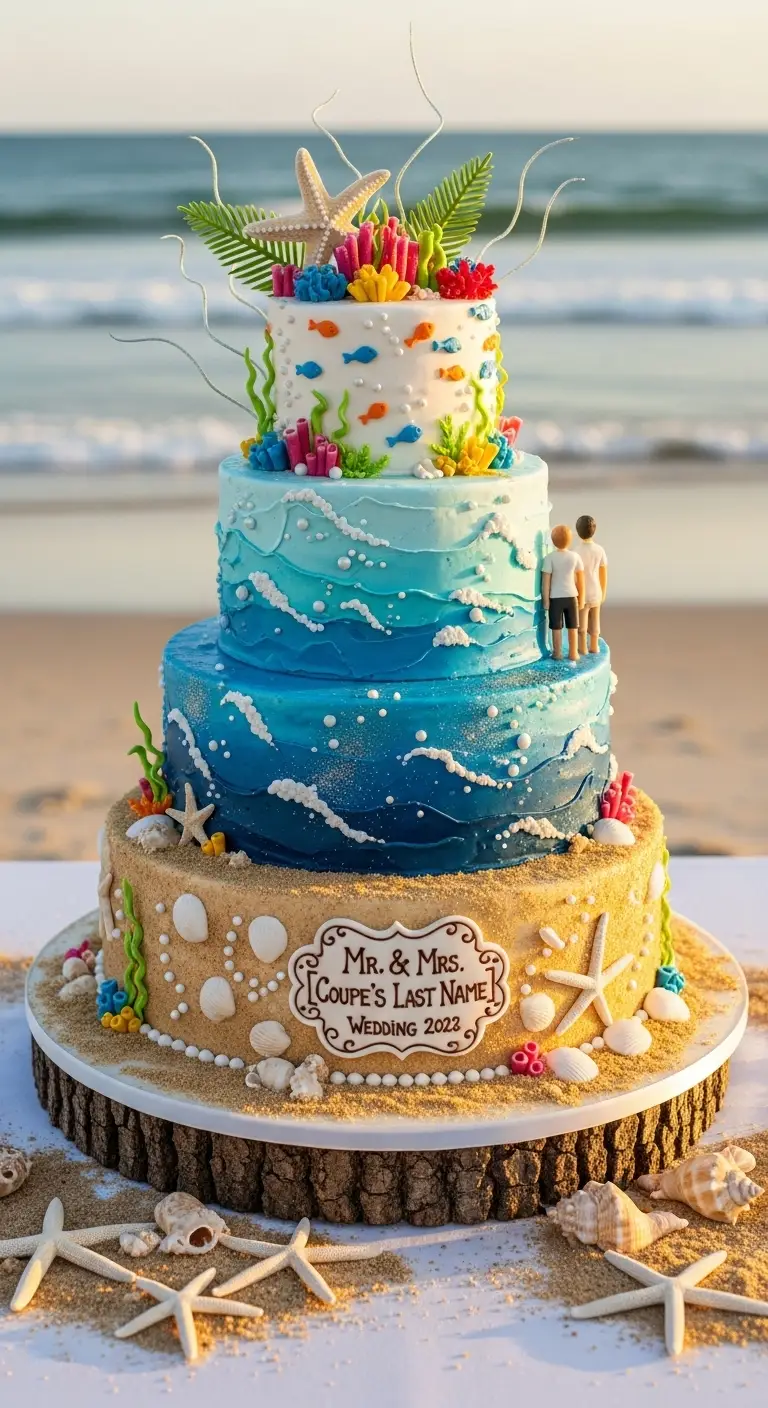 Neutral Ombre Wedding Cake Design Beach Themed Wedding Cakes