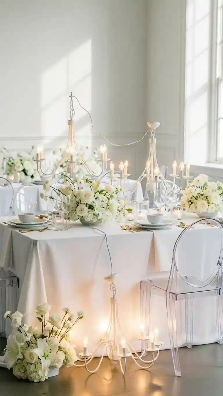 Aisle Runners with Coastal Motifs 5. Minimalist White Chandeliers for Modern Weddings