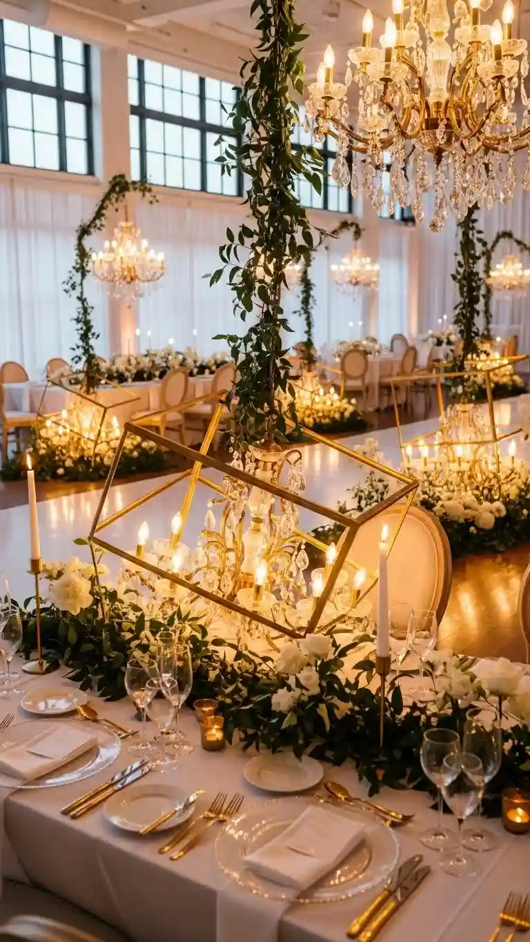 Aisle Runners with Coastal Motifs 6. Gold-Framed Fallen Chandeliers for Luxe Celebrations