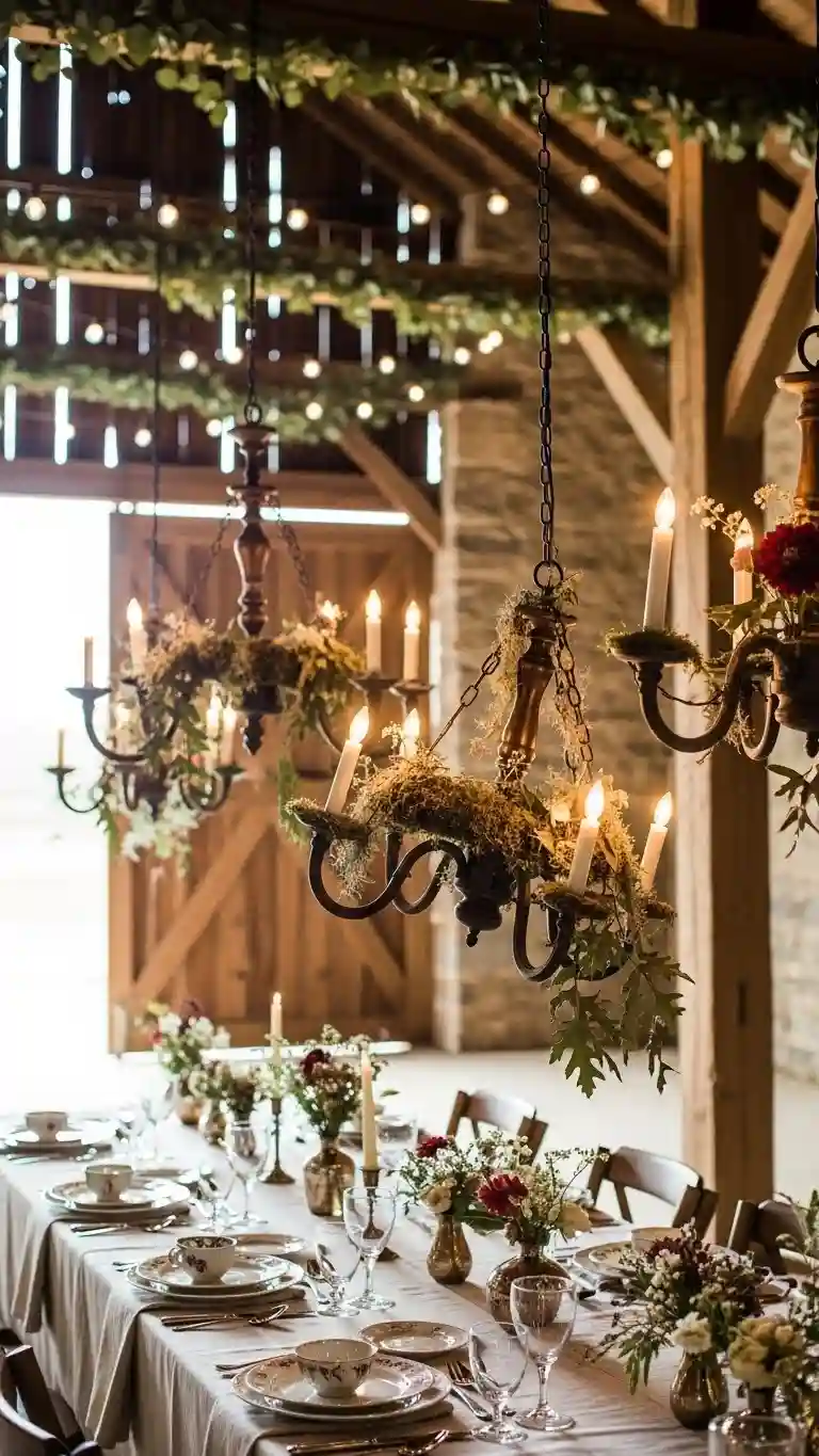 Aisle Runners with Coastal Motifs 8. Rustic Wooden Chandeliers for Barn or Estate Weddings