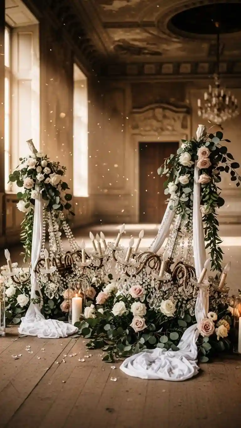 Aisle Runners with Coastal Motifs 12. Vintage Chandeliers for Old-World Romance