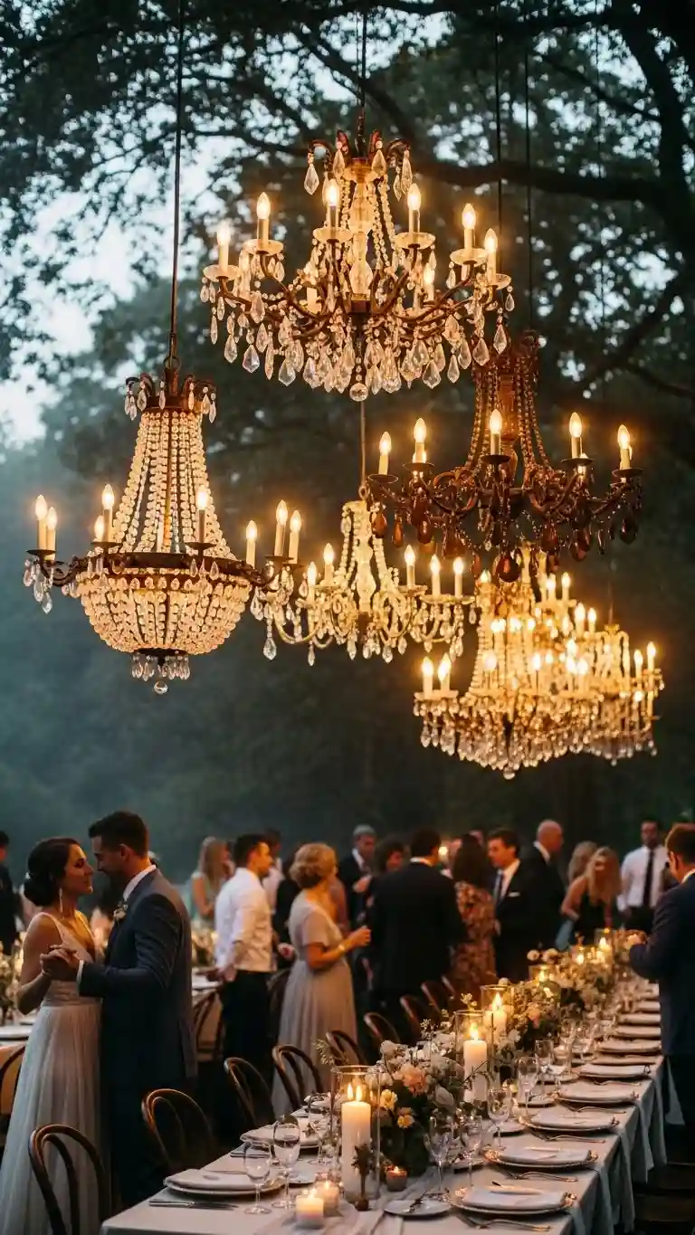 Aisle Runners with Coastal Motifs 17. Outdoor Fallen Chandeliers for Evening Weddings